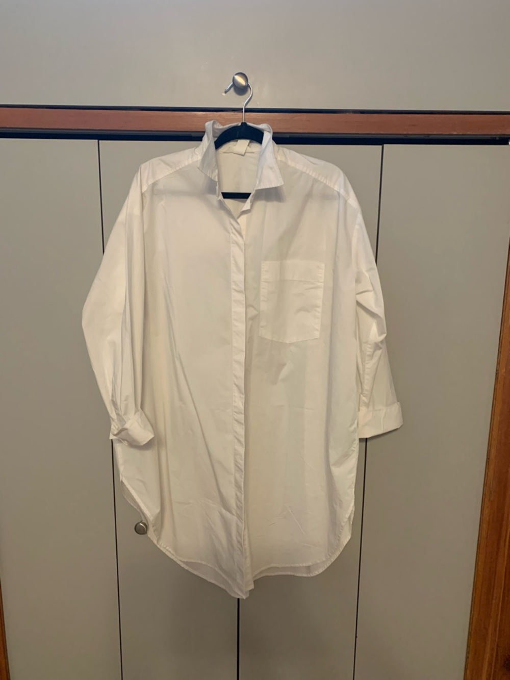 H&M White Cotton Oversized Long Sleeved Button-Up Shirt Dress Duster Size Small